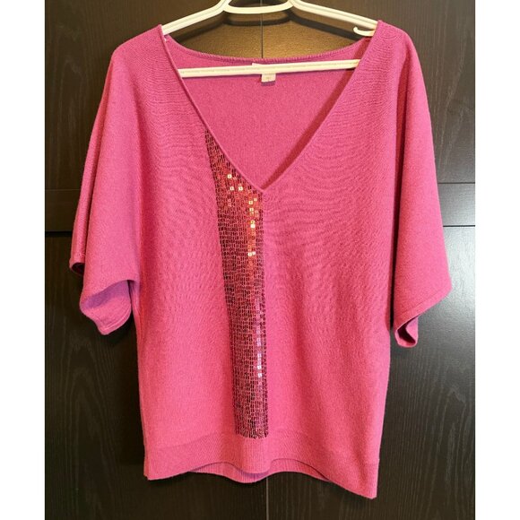 Garnet Hill Women's Wool Silk Blend Purple Sequins Sweater Medium Short Sleeves - Picture 1 of 8